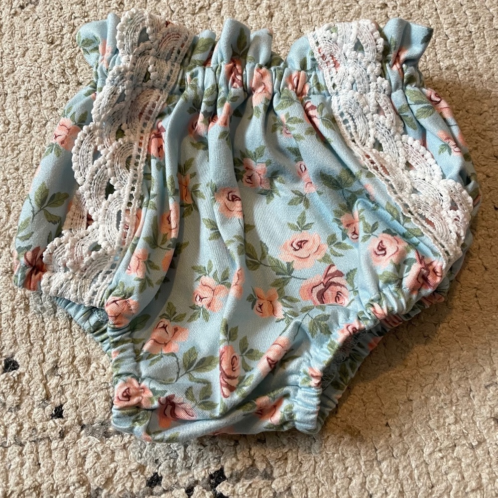 Bailey’s Blossoms size 6-9 months Leana High Waist Bloomer Blue & Pink Floral